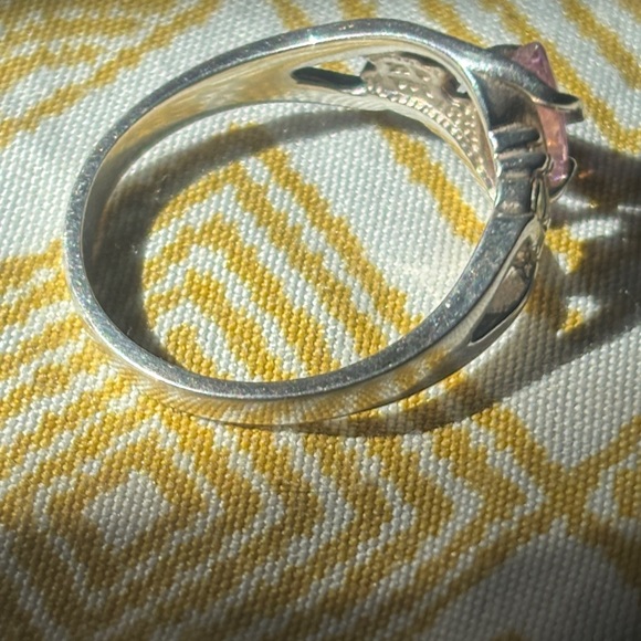 Black Hills Gold Elegant Silver Ring with Pink Tourmaline Stone and Leaf Accents - Picture 5 of 8